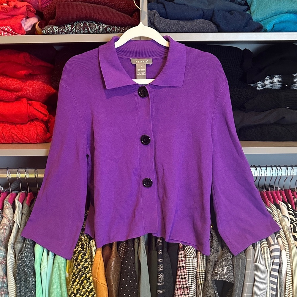 Kenar purple long bell sleeve snap button collared sweater size S